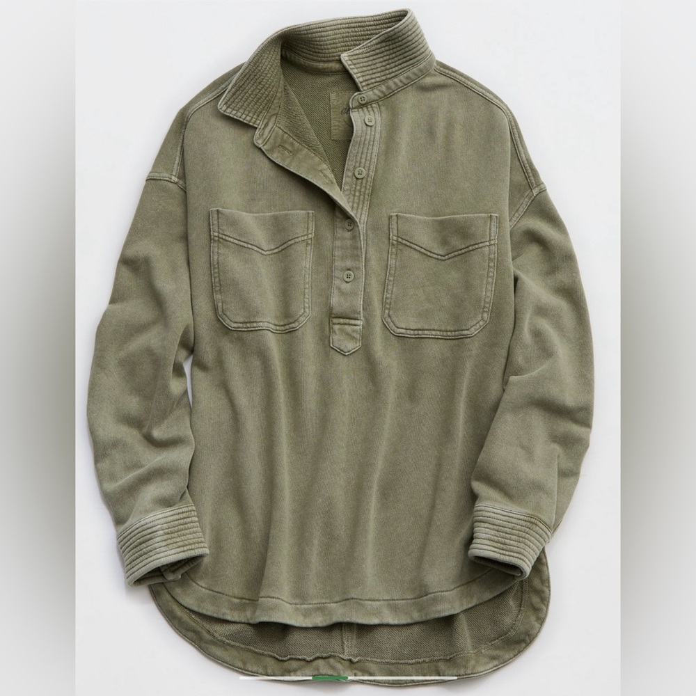 Aerie Women’s Polo Sweatshirt Olive Fun color size XXS